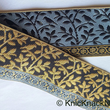 Grey / Red, Black And Gold Embroidered FloralTrim With Leaves, Approx. 56mm wide - 210119L37/38